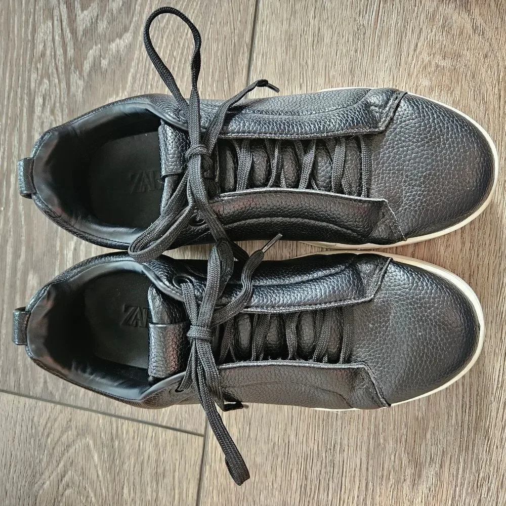Zara Black Leather Euro Sneakers